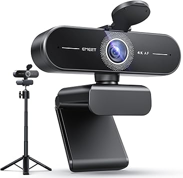 كاميرا ويب EMEET C60E 4K مع حامل ثلاثي القوائم، وكاميرا بث مع التركيز التلقائي PDAF، وميكروفونات مزدوجة، وتصحيح تلقائي للضوء، ومجال رؤية 73، وكاميرا ويب USB قابلة للتوصيل والتشغيل للبث المباشر والألعاب والتفاعل في الوقت الفعلي