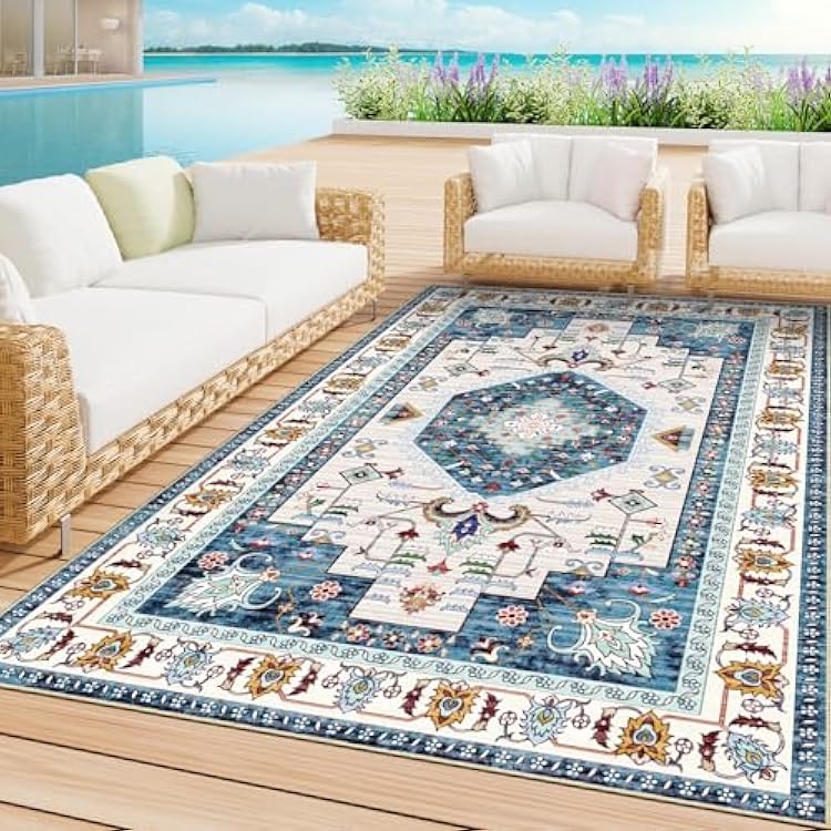 LuxStep Indoor-Outdoor Area Rug 4x6 Ft Washable Outside Rug Outdoor Carpet Large Floor Mat for Bedroom, Living Room, Backyard, Deck, Patio, RV