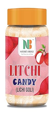 Nature's Bridge Litchi Candy | Litchi Flavour Candy Jar Pack | Sweet Hard Candy | Litchi Goli - 200 Gm Jar_Packing May Vary