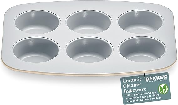 Bakken- Swiss Bake with Elegance: 6-Cup Cake/Muffin Pan Set - Blue, Teal, Marble, Golden, Cream - Aluminized Steel with Ceramic Non-Stick Coating, PFOA & PFAS Free - Non-Toxic, Heavy-Duty Bakeware