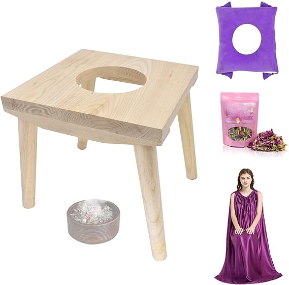 Yoni Seat, Yoni Steaming Kit Yoni Steamer Chair, Yoni Steamer Seat for Toilet, Wood V Steaming Seat Kit with Gown & Cushion for Women Cleansing