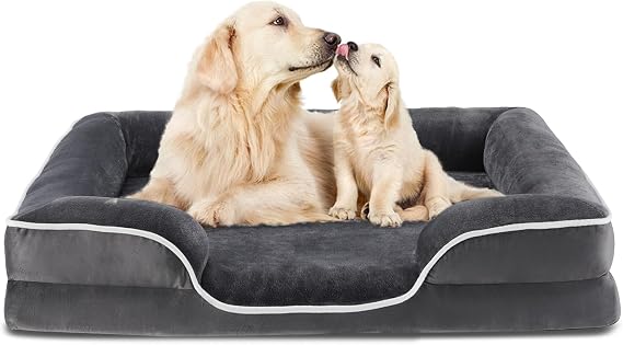 NEWBULIG 42x32 Inch Orthopedic Dog Couch Bed, Extra Large Sized Dog Bed with Washable Cover, Memory Foam Sofa for Indoor Cats, Soft Fluffy Surface, Grey