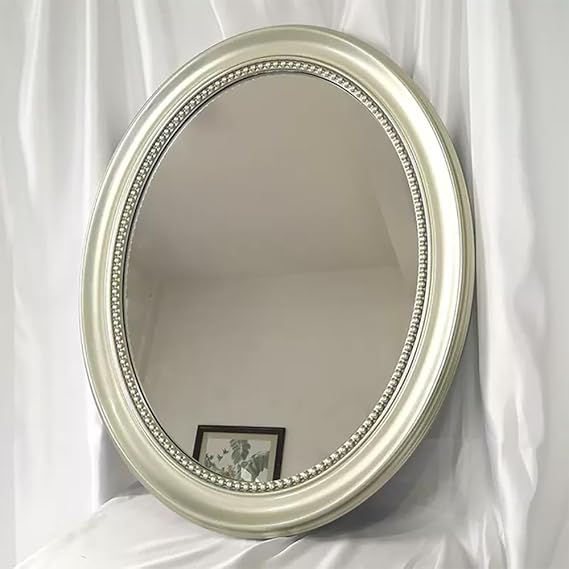 23x28inch Gold Wall Mirror, PU Bathroom Mirror, Oval Antique Mirror for Living Room Bedroom Entryway Bathroom Modern Decorative Mirror with Hanging Hooks(Champagne)
