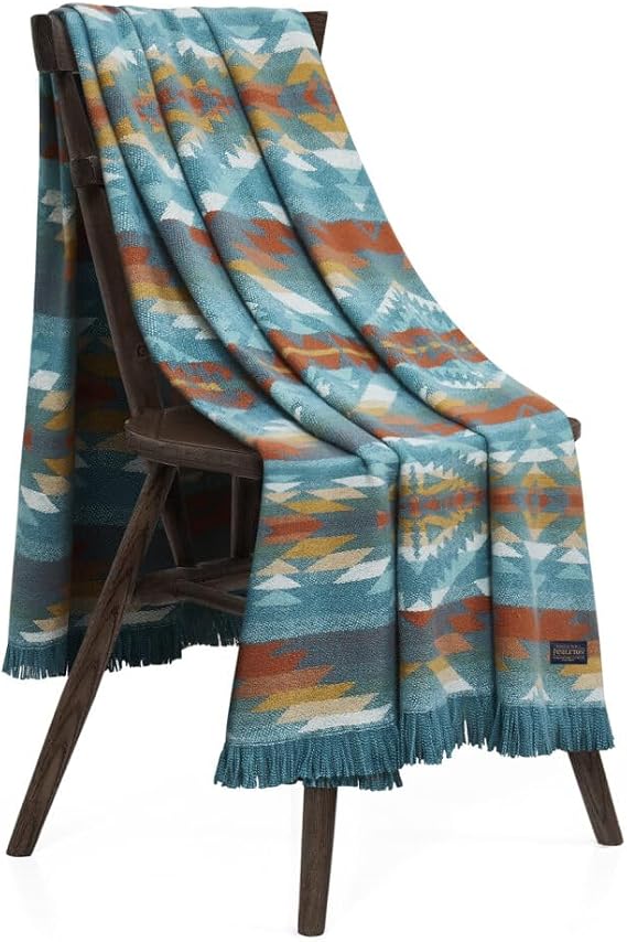 Pendleton Throw Blanket Soft Lightweight Decorative Blanket for Sofa, Couch, or Bed Summerland Cozy Fall Throw Blanket for Living Room or Bedroom Decor, and Gifts for Women, 50" x 70" (Teal Multi)