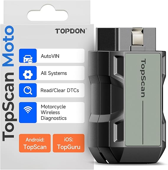 دراجة نارية المسح الضوئي أداة TOPDON TopScan موتو، كل نظام ثنائي الاتجاه دراجة نارية الماسح الضوئي لهارلي، دوكا تي، العلامات التجارية BMW & اليابان، خدمات إعادة تعيين دراجة نارية التشخيص الماسح الضوئي، AutoVIN أداة التشخيص