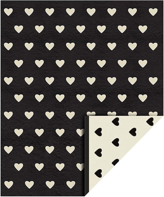 Bella Sleep + Spa Throw Blankets for Couch Reversible Cozy Throw Blanket, 50" W x 60" H, Black/Ivory Hearts