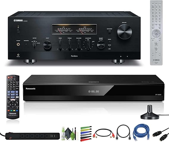 Yamaha R-N2000A 2.1-Channel Network Stereo Receiver Black Bundle with DP-UB820-K HDR 4K UHD Network Blu-ray Player  Cat5e Ethernet Patch Cable Stranded - Black  More