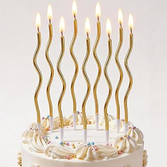 12 Pcs Spiral Twisted Birthday Candles Gold Metallic Long Thin Cake Candles with Holders for Birthday Party Decorations Wedding Anniversary Sparkler Candle Cake Topper(Gold)