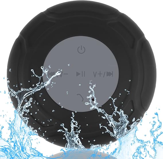 Mini Bluetooth Shower Speaker Waterproof Cute Portable Wireless Water-Resistant Speaker Suction Cup,Handsfree Speakerphone with Built-in Mic for Bathroom Kitchen Kids Gifts - Black