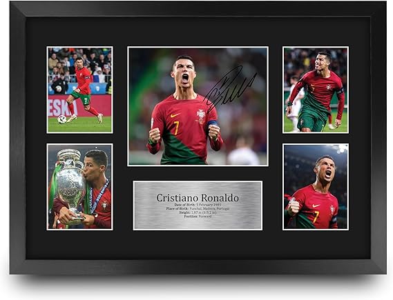 HWC Trading Cristiano Ronaldo Portugal 16 x 12 inch ( A3 ) هدايا مطبوعة موقعة صورة موقعة لمحبي كرة القدم ومؤيديها - 16 × 12 بوصة مؤطرة   