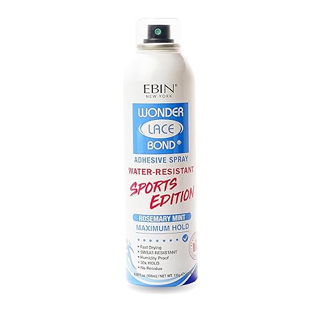 EBIN NEW YORK Wonder Lace Bond Adhesive Spray Sports Edition 2.7oz/80ml | الحد الأقصى للحمل | روزماري النعناع المنقوع | مقاوم للماء والعرق | مقاوم للرطوبة، تجفيف سريع، بدون بقايا