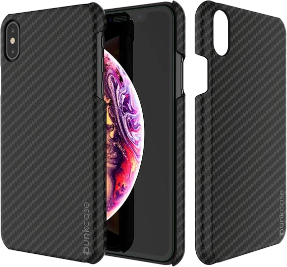 iPhone Xs Max Case ، Punkcase CarbonShield ، الثقيلة و Ultra Thin 2 Piece Dual Layer PU Leather Cover [ Shockproof ] [ Non Slip ] مع PUNKSHIELD Screen Protector for Apple iPhone Xs Max [