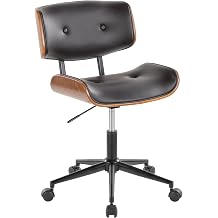 LumiSource Lombardi Mid-Century Modern Adjustable Office Chair with Swivel in Walnut Wood and Espresso Faux Leather, Task Chair, Swivel Desk Chair