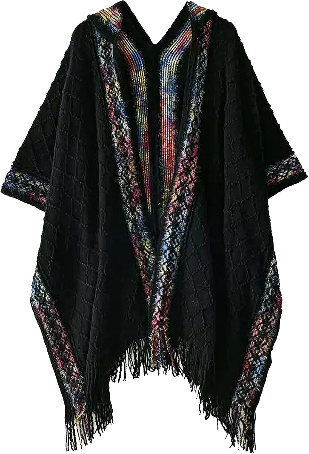 Bsubseach Knit Shawl Wraps for Women Soft Fringe Poncho Sweater Cape with Hooded for Fall Winter