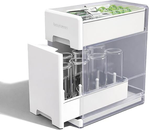 Baby Brezza Covered Drying Rack & Countertop Organizer - Vertical Bottle Storage with Lid - Fits Large 8 Bottle Capacity Plus Accessories to Keep Items Tidy