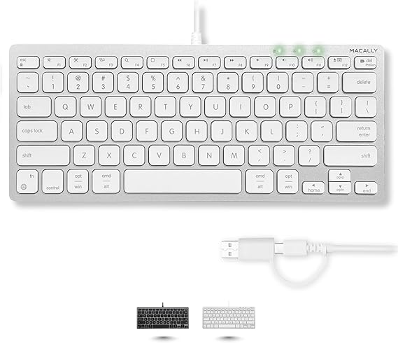Macally USB C Wired Keyboard for Mac (USB C + USB A) Compatible Keyboard for MacBook Pro/Air, iMac & MacMini Compact Aluminum Mac Keyboard
