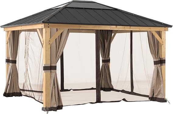 SUNJOY Replacement Curtains and Mosquito Netting for Sunjoy 13 ft. 15 ft. Wood-Framed Gazebos