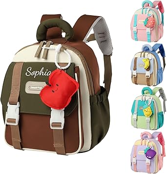 Personalized Kids School Backpack with Custom Embroidered Name, Very often used in kindergartens and preschool classes (brown)