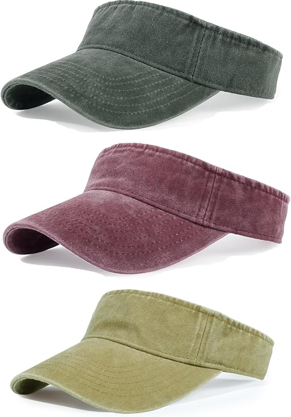 3 Pack Sun Visors for Women Men Cooling Lightweight Sports Sun Hats Adjustable Twill Cotton Run Visor