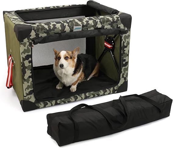 Yoken Soft Dog Crate, Upgrade Portable Folding Dog Crate,One-Step Open with Carrying Bag Applicable to Home/Camping, Green Camouflage, 25.6" Lx17.7 Wx17.7 H (PT05CRAT26181802GNM)