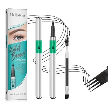 قلم حواجب Microblading، قلم حواجب Microblade دقيق بأربعة أطراف يشبه الشعر، أقلام حواجب طبيعية مقاومة للماء للنساء، غير جاف ويدوم طوال اليوم باللون الأسود