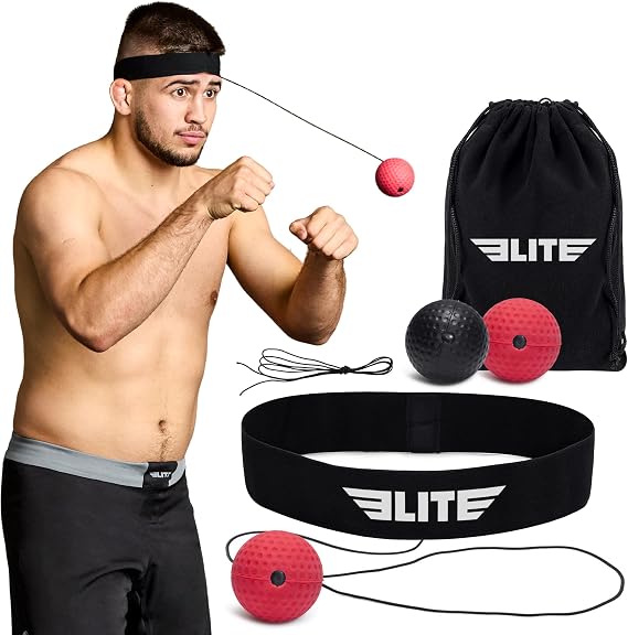 Elite Sports Reflex Ball with Headband Reaction & Speed Ball Trainer for Eye Coordination, Boxing, MMA, BJJ & Fitness 2 Detachable Training Balls (1 Soft, 1 Hard)
