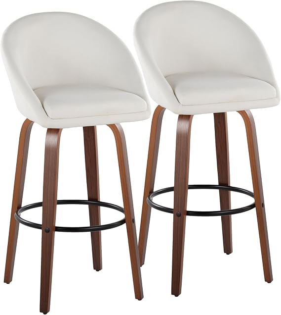 LumiSource Matisse Highback 30" Barstool Set of 2, Swivel Bar Stools, Bar Height Stools for Kitchen Counter, Bar Chairs, Barstools High Dining Chairs, Walnut Bar Stools Set of 2 (Cream Fabric)