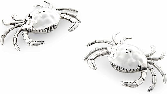Mud Pie Crab Salt and Pepper Shaker Set, Silver 3 1/2" x 2 1/2"