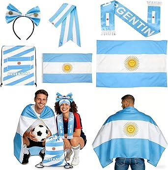 2026 Soccer Fan Game Day Accessory Set, National Team Flag, Cape Cloak, Headband, Scarf, Hair Hoop, Drawstring Bag, Sports