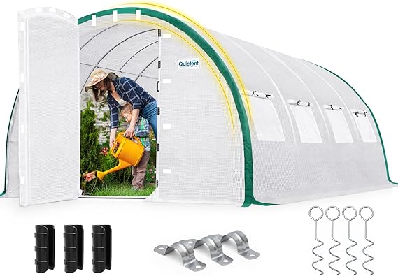 Quictent 20x10x6.6 FT Premium Greenhouse for Outdoors with 2 Door Frames, Reinforced Top Structure & Cover, Large Heavy Duty Walk-in Tunnel Hoop Green House for Garden Backyard Flower Winter, White