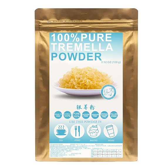 Plant Gift 100% Pure Tremella Powder Natural Tremella Flour, Tremella Mushroom Powder for Drinks, Smoothie, Yogurt, Non-GMO Powder, No Filler, No additives 100G/3.25oz
