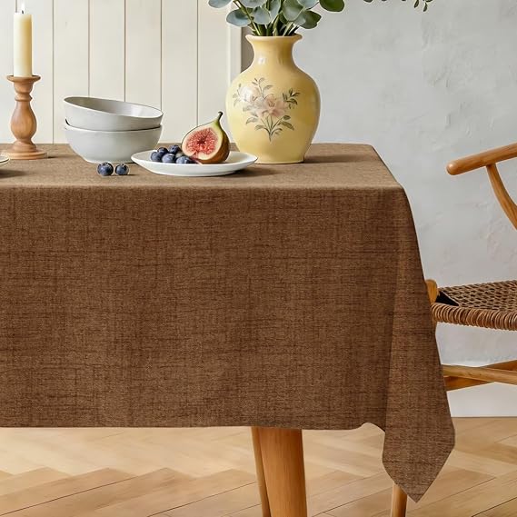 Natural Linen Rectangle Tablecloth, Slubby Textured Fall Lightweight Table Cloth 60 x 102 Inch, Water Resistant Stain Resistant Farmhouse Burlap Table Cover for Kitchen Dining Room, Brown