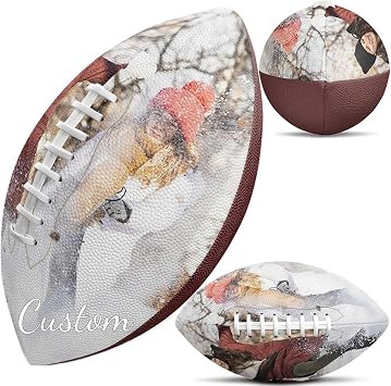 Custom Photo American Football, Personalized PU Leather Rugby Ball Official Size, Customize Name/Text/Logo/Number Recreational Footballs, Indoor Outdoor Training for Players Fans