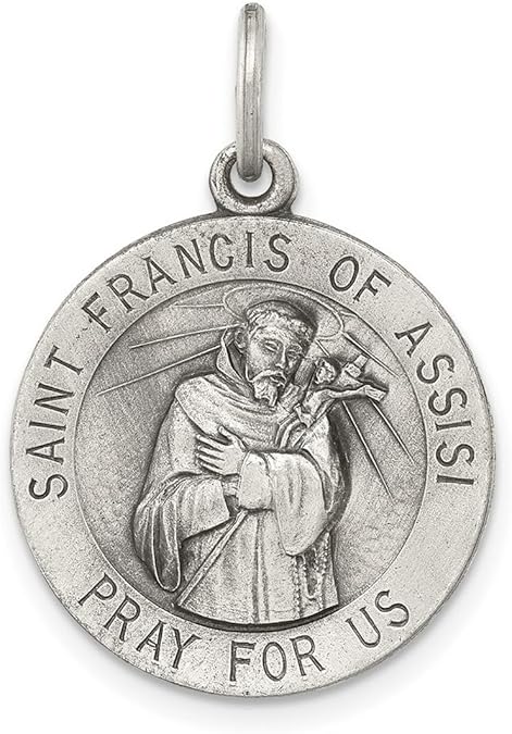 Sterling Silver St.Francis Of Assisi Medal Charm - 20mm- Made in the USA - JewelryWeb