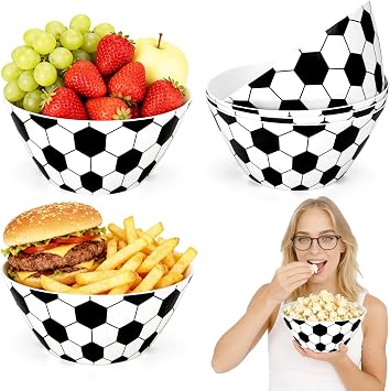 4 Pack Soccer Ball Snack Bowls - Reusable Melamine Soccer Serving Bowl for Party, Game Day, Birthday, Tailgating & Sports Events Soccer