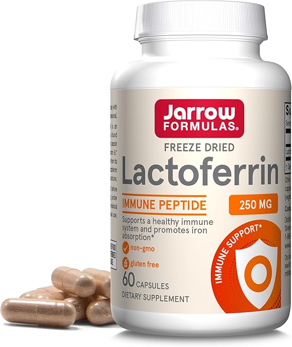 Jarrow Formulas Lactoferrin Supplements 250 mg - Immune-Supporting Glycoprotein for Healthy Immune System Support & Iron Absorption - Freeze Dried, Gluten Free, Non-GMO - 60 Capsules (Servings)