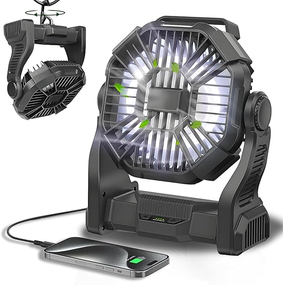 Portable Fan Rechargeable, 25400mAh Cordless Battery Powered Fan with LED Lantern, USB C Battery Operated for Travel Bedroom Home Camping Tent Office Beach Desk Fishing Table