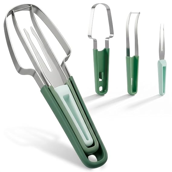 3-in-1 Watermelon Slicer Tool Stainless Steel Portable, Mess-Free Multi-Use Kitchen Gadget for Summer Picnic, BBQ, Pool Party, Family Hosting, Hostess Gift Idea Watermelon Cutter Slicer Tool Kit