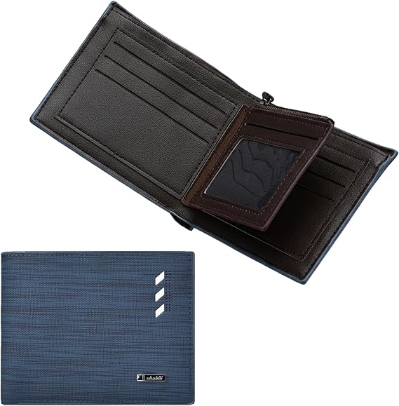 FULLBELL Mens Zip Wallet, Large Capacity Leather Business Travel Organizer Wallet for Men with ID Window & Coin Pocket,Blue.