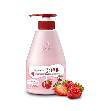 لوشن الجسم بحليب الفراولة KWAILNARA 19.75 Fl Oz لوشن الجسم الكوري المرطب العميق وخفيف الوزن | بروتين الحليب، غذاء ملكات النحل، مستخلص الفراولة لبشرة ناعمة | خالي من البارابين وغير دهني