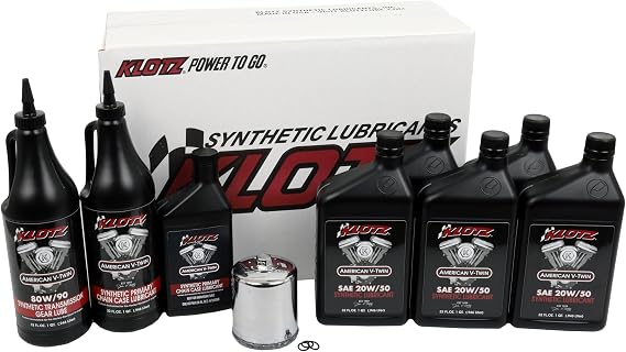 Klotz 5 Quart 20W/50 Synthetic Motor Oil Change Kit for 1999-2018 Twin Cam & 2017-2024 Milwaukee-Eight - Premium Kit