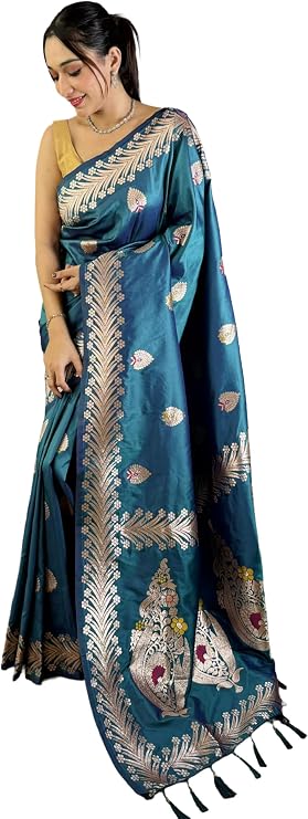 Indian Women Saree Silk with Zari Work Saree Blouse Piece Sari 15421