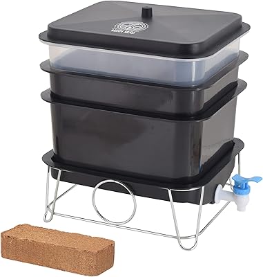Worm Nerd WN41 4-Tray Worm Composting Bin Kit with Coco Coir Brick for Recycling Food Waste، Worm Castings، Worm Tea، Vermiculture and Vermicomposting، Black