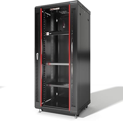 Sysracks 27U حامل حائط مثبت على الخادم 19 خزانة شبكة عميقة، رف خادم مع مروحة، ألواح جانبية قابلة للإزالة، باب زجاجي قابل للقفل 24 خزانة كمبيوتر حاوية رف شبكة 27.600