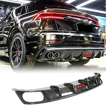 Carbon Fiber Rear Bumper Diffuser for Audi Q8 SQ8 Sport Utility 4-Door 2019-2023 Lower Bumper Lip Spoiler Valance Protector Factory Outletwith LED Light