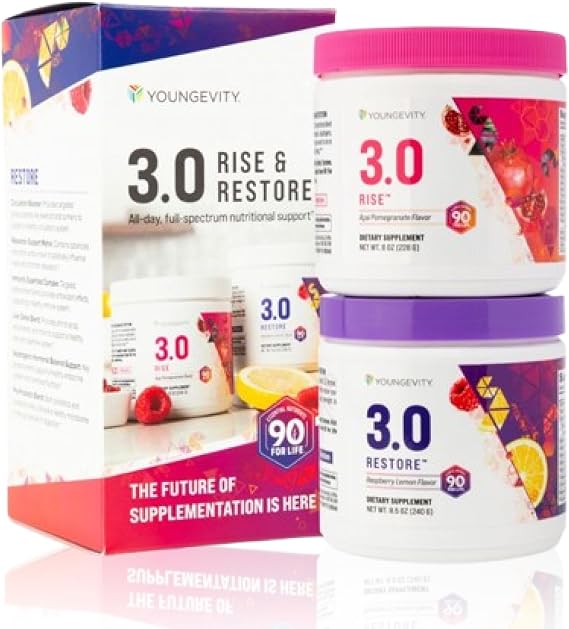 Youngevity Beyond Tangy Tangerine 3.0 Rise & Restore | ملحق النظام المزدوج ليلا ونهارا | الطاقة الطبيعية والمناعة المعرفية ودعم الجهاز الهضمي | أكاي الرمان والتوت الليمون