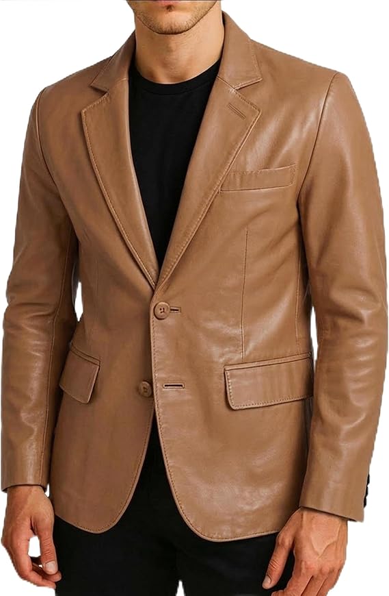 Mens Soft Italian Leather Blazer - Vintage Style Real Lambskin Leather Regular Fit Sport Coat Blazer Jacket Men