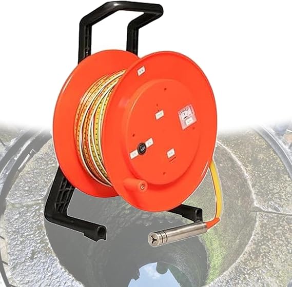 Portable Deep Well Water Level Meter with 15mm Stainless Steel Probe, 10-500m Groundwater/Well Measuring Tools, Indicator Light, Peak Display 50m