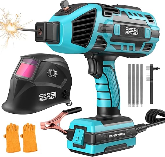 Seesii Portable Welder 110V with Auto Darkening Welding Helmet, 120A Handheld Welder with 3/64"-1/8" Welding Rods&Gloves, Welding Hood with 4 Arc Sensors Shade 4/9-13, Welding Kit for Home DIY Repair