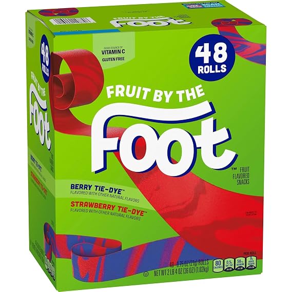 وجبات خفيفة بنكهة الفاكهة من Fruit by the Foot، عبوة عائلية من التوت والفراولة المصبوغة، 48 لفة (عبوة من 1) خالية من الجلوتين، وجبات خفيفة في صندوق غداء للأطفال، مصدر فيتامين سي
